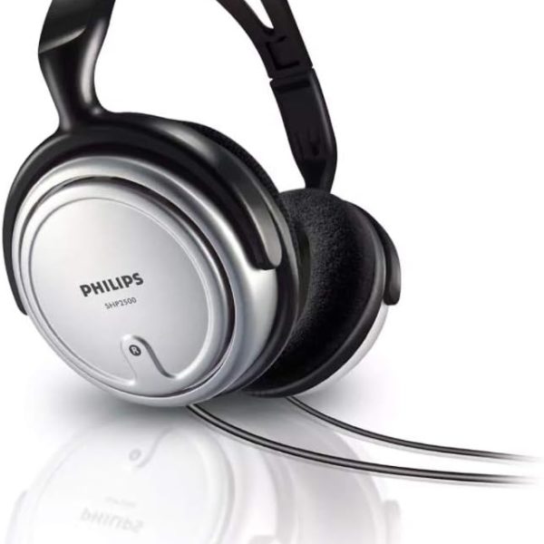 Philips SHP2500 Cuffia TV a Filo, Cavo da 6 Metri, Controllo Volume Integrato, Comodi Pad, Grigio