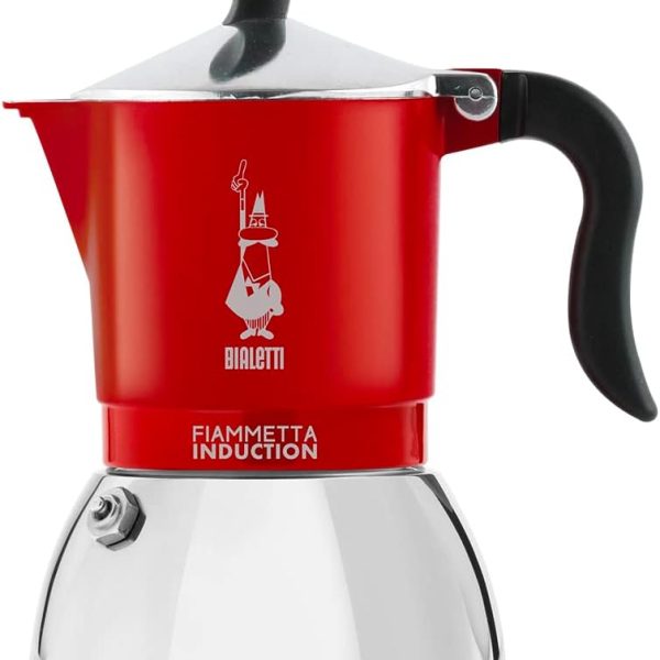 Bialetti Caffettiera Fiammetta Induction, 2 Tazze (100 ml), Adatta a Tutti i Piani Cottura, Design Elegante, Rosso