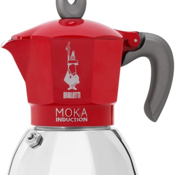 Bialetti Caffettiera Moka Induction 4 Tazze 150 ml Adatta a Tutti i piani cottura Design Elegante Rosso