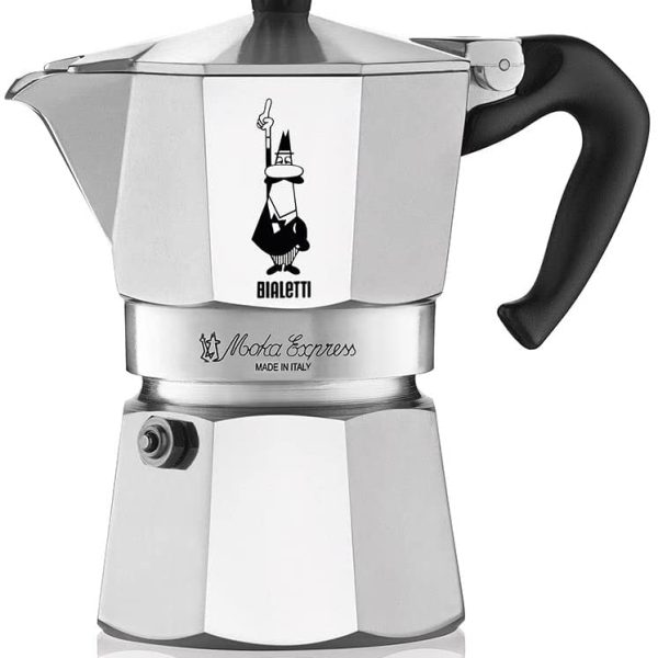 Bialetti Caffettiera Moka Express 3 Tazze, Manico Anti Scottatura, Non Adatta A Induzione, 3 Tazze (130 Ml), Alluminio, Argento, 14 x 10.01 x 16.99 cm; 400 grammi