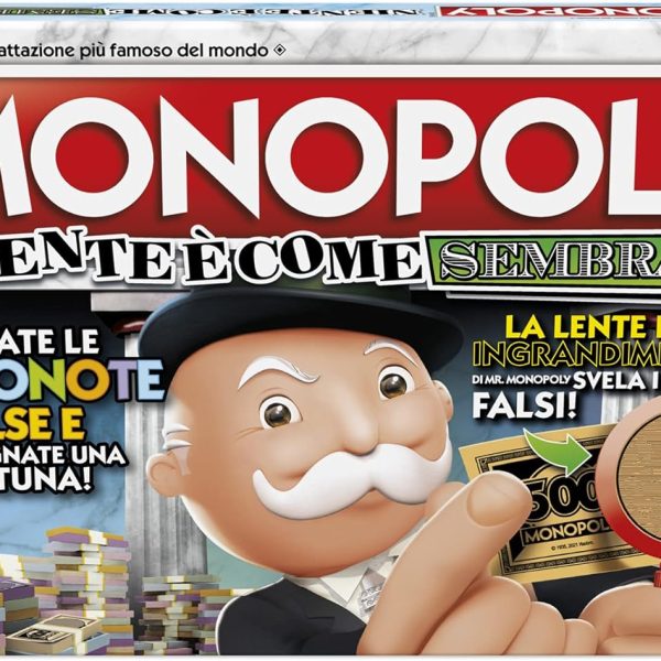 Hasbro Monopoly - Niente è Come Sembra, Gioco da Tavolo per Famiglie e Bambini dagli 8 Anni in su, Contiene la Lente di Ingrandimento di Mr. Monopoly
