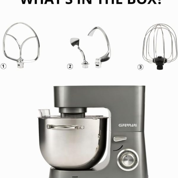 G3 Ferrari G20164 Pastaio Come a Mano Impastatrice Planetaria, 1800 W, 8 Litri, Contenitore inox con maniglie, Doppio Gancio, 8 Velocità, Funzionamento Pulse, Accessori inclusi