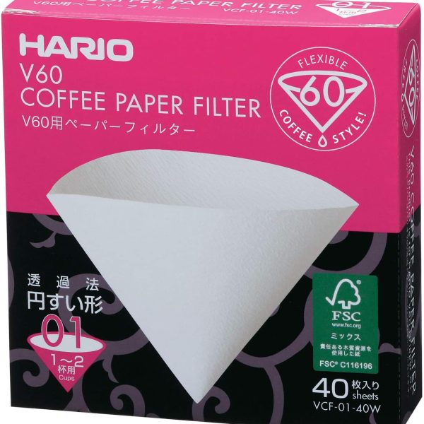 HARIO, Confezione di filtri in Carta per caffè, VCF-01-40W, White, Size 01-40pcs