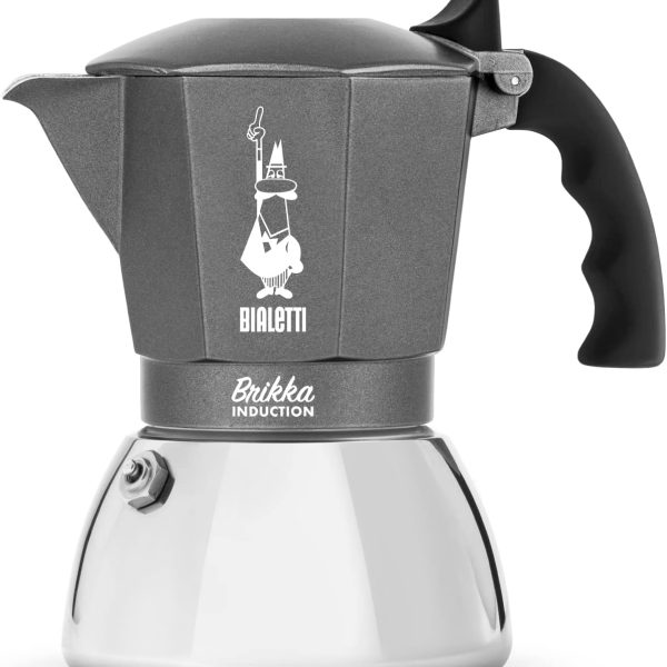 Bialetti Macchina da caffè a induzione Brikka, 4 tazze (170 ml), espresso stile bar, adatta a tutti i tipi di fornelli, design elegante