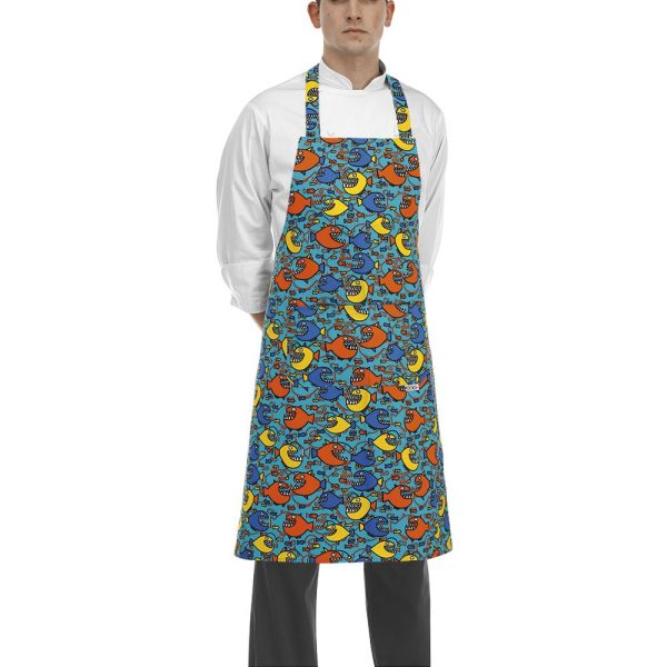 EGOCHEF Grembiule fantasia SHARK con pettorina e tascone 100% cotone
