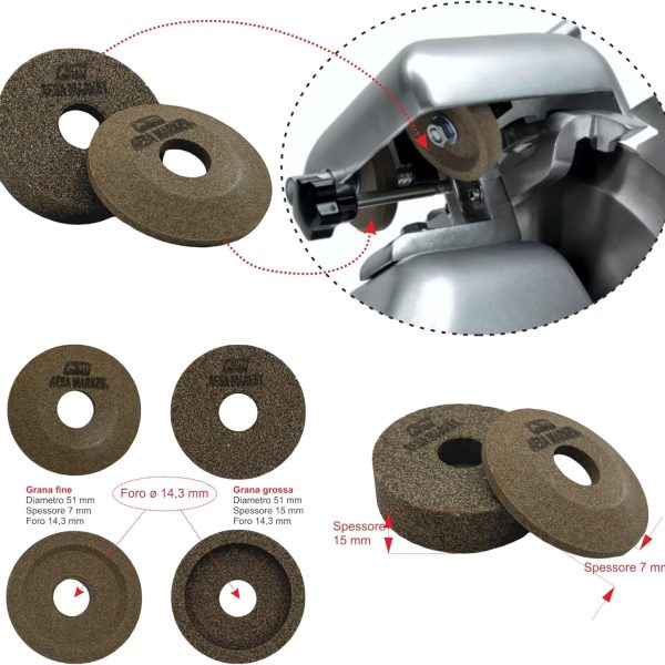 COPPIA MOLE SMERIGLI FINE + GROSSA AFFETTATERICE DIAMETRO 51 ALT 15 E ALT 7 MM FORO 14,3 MM COMPATIBILI BIZERBA OMAS