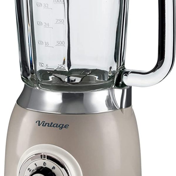 Ariete Frullatore Vintage 583 Beige Multifunzione 4 Lame 4 Velocità + Pulse, Funzione Tritaghiaccio, Capacità 1,5 Litri, 1000W, Frullatore di Vetro Vintage 583, Frullatore Multifunzione con 4 Lame, 4 Velocità + Pulse, Funzione Tritaghiaccio, Capacità 1,5 Litri, 1000W, Beige