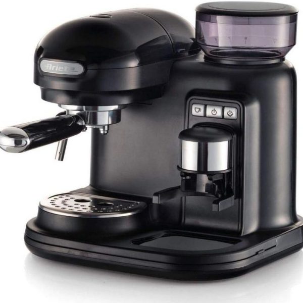 Ariete 1318 Moderna Macchina espresso con macinacaffè integrato caffè in grani in polvere Cappuccinatore montalatte Filtro 1/2 tazze 1080W NERO