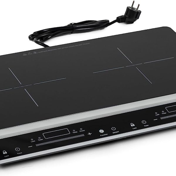 Melchioni TSUNAMI2 Piano cottura Induzione Portatile Doppia Piastra 3100W, Vetro Nero, 2 Zone Cottura, Pannello Controllo Touch, Blocco Bambini, Temperatura regolabile 60/240° C, Timer