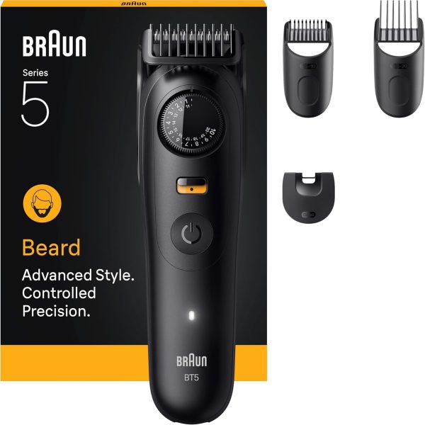 Braun Trimmer Barba Series 5 BT5520 + 4 strumenti lama ultra affilata, 120 min autonomia, 40 lunghezze, impermeabile, rotella di precisione e bloccaggio, nero