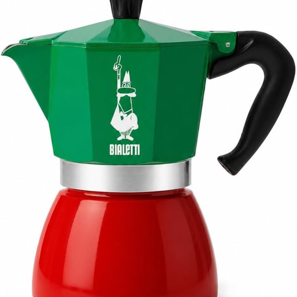 Bialetti Moka Induction Italia Tricolore 6 Tazze , Adatta per Piani ad Induzione