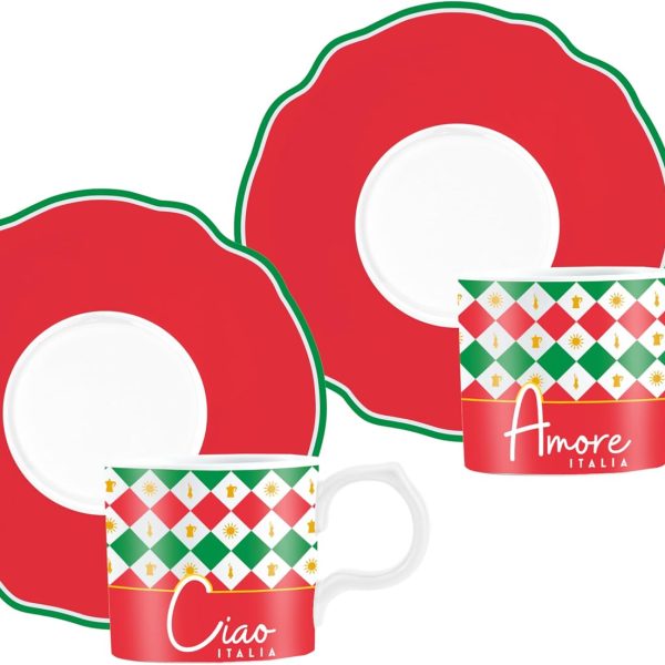 Bialetti - Set 2 Tazzine Tricolore CIAO AMORE, Porcellana TRICOL01